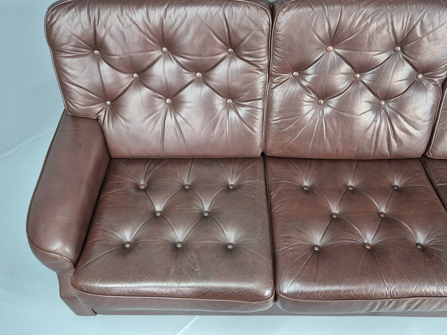 Vintage 3 Seater Leather Sofa Danish 1970s Brown Leather Retro MCM EB12411