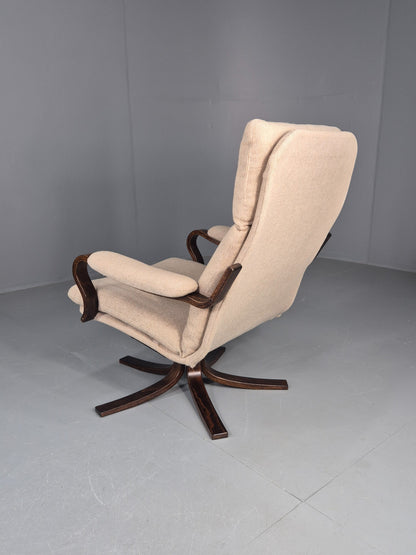 Vintage Danish Mid Century Swivel Chair Cream Bentwood Frame1970s Retro EB12123