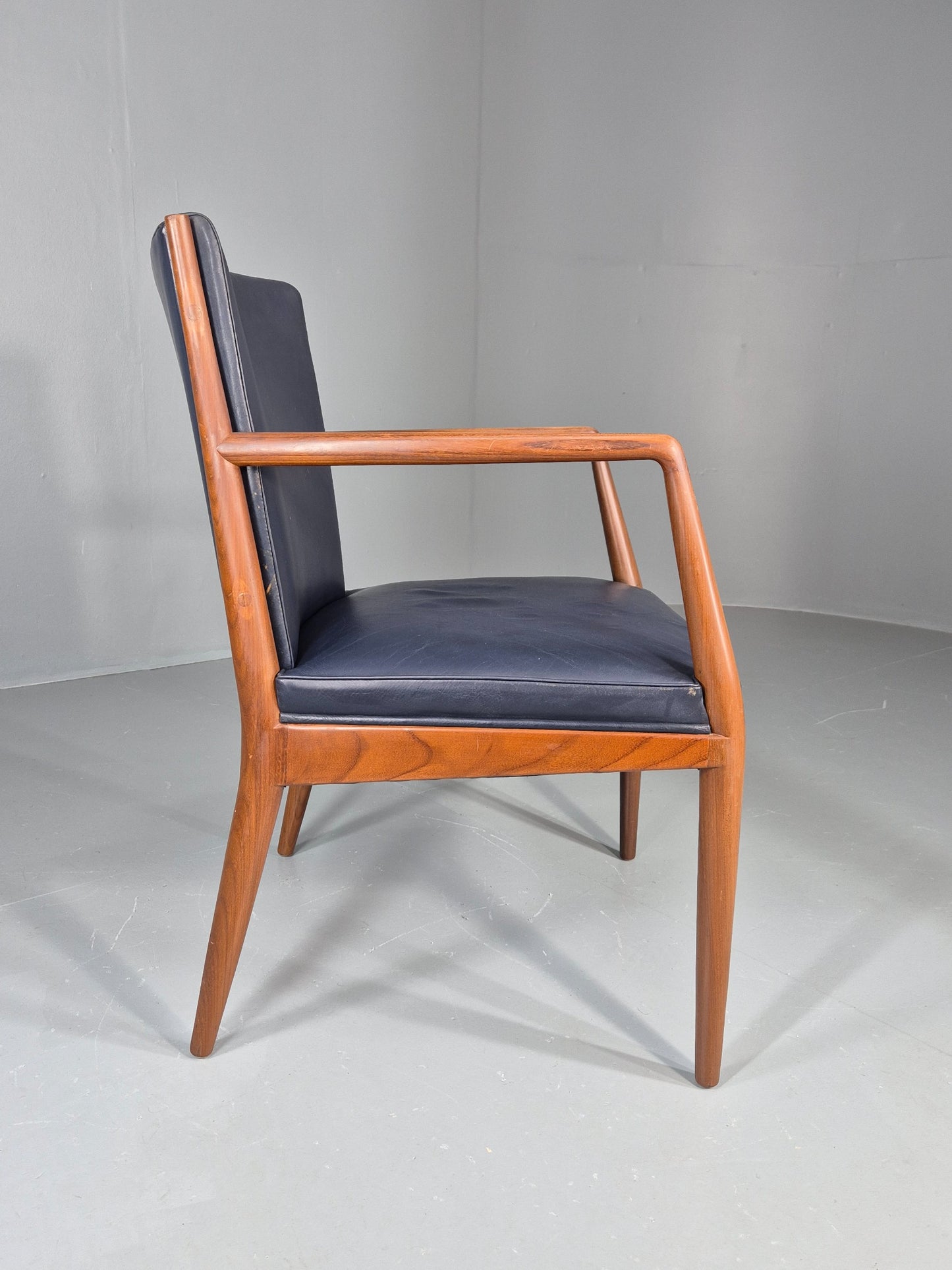 Vintage Mid Century Teak Armchair Blue Leather 1960s Retro EB11895