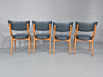 4 Vintage Ben Chairs Blue Vinyl Beech Frames 1960s Retro EB12258