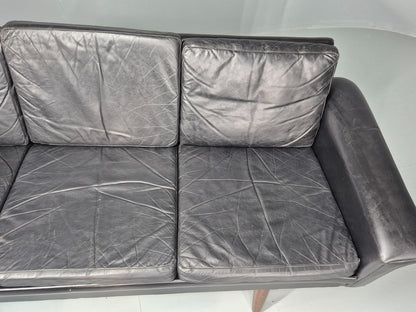 1960s 3-seater sofa Danish Design Black Leather Mid Century Retro Teak  EB10279