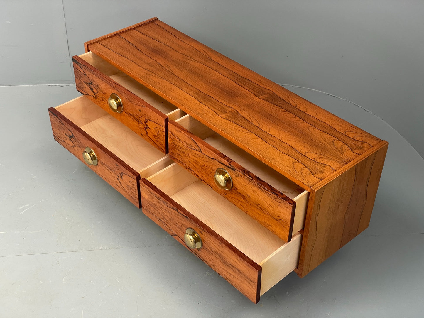 Vintage Chest Of Drawers TV Unit Danish 1960s Mid Century Brass Darkwood EB12350