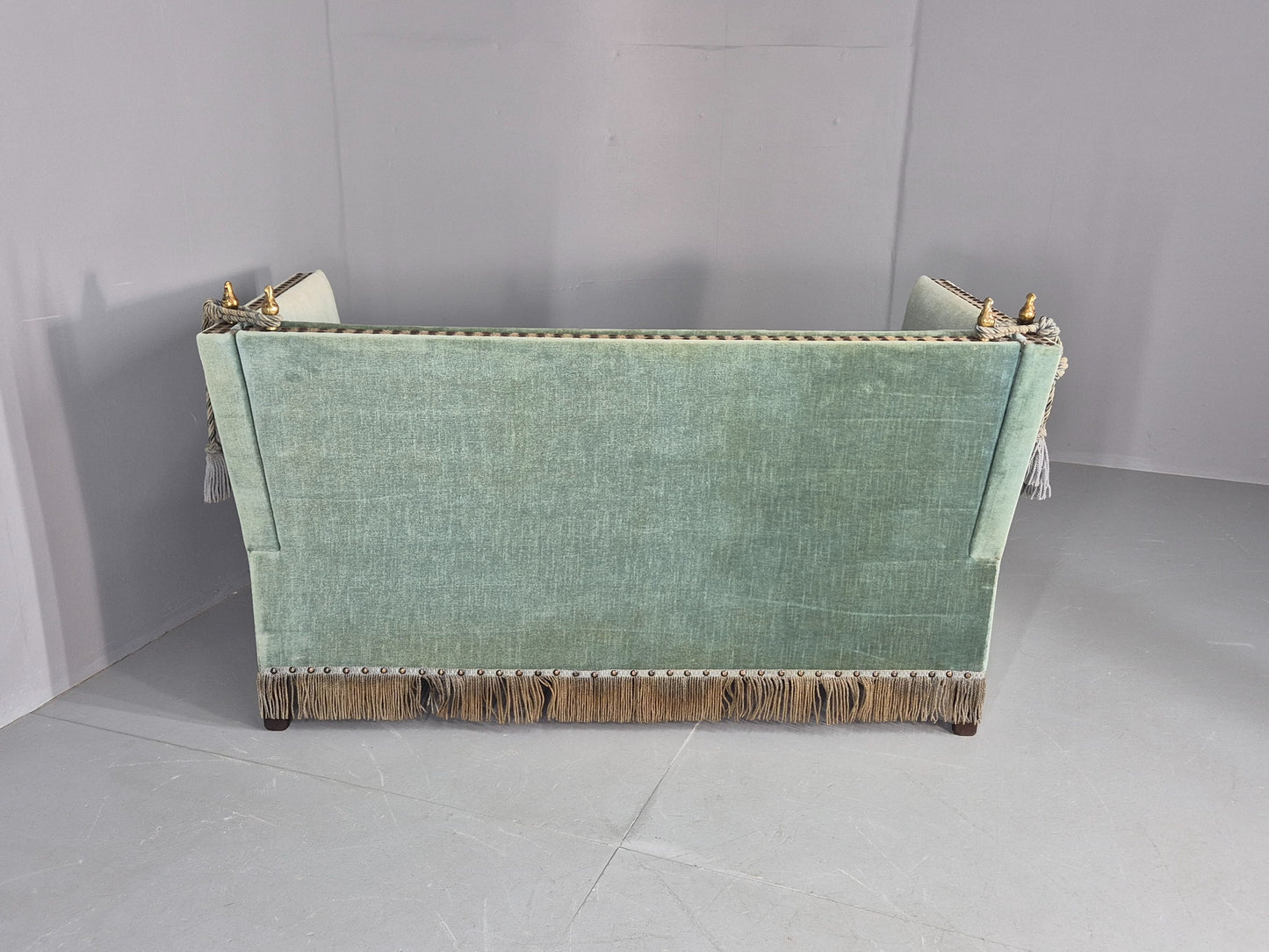Vintage Danish Knole Sofa 2 Seater Blue Velour Floral Cream Cushions EB12748