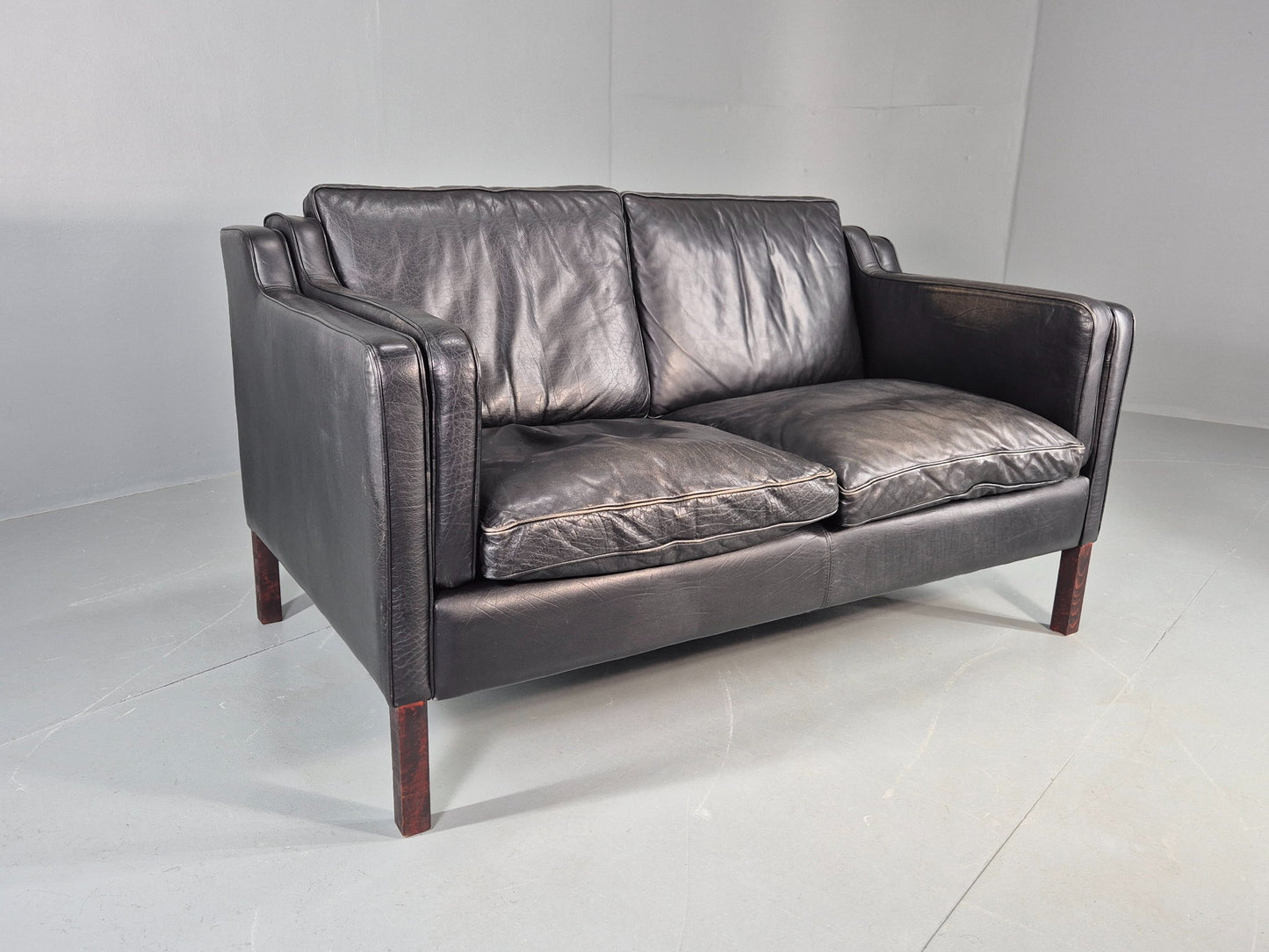 Vintage Stouby 2 Seater Sofa Black Leather 1980s Quality Mid Century  EB12416