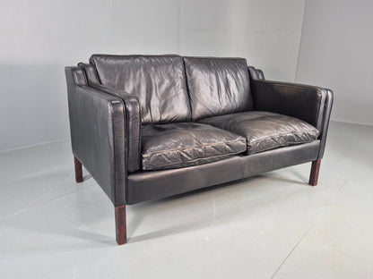 Vintage Stouby 2 Seater Sofa Black Leather 1980s Quality Mid Century  EB12416