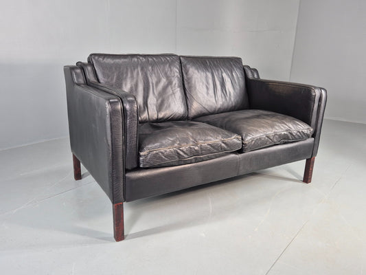 Vintage Stouby 2 Seater Sofa Black Leather 1980s Quality Mid Century  EB12416