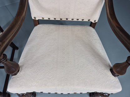 2 Vintage Carolean Style Oak Armchairs 1950s Danish Repro Quality Eb12641