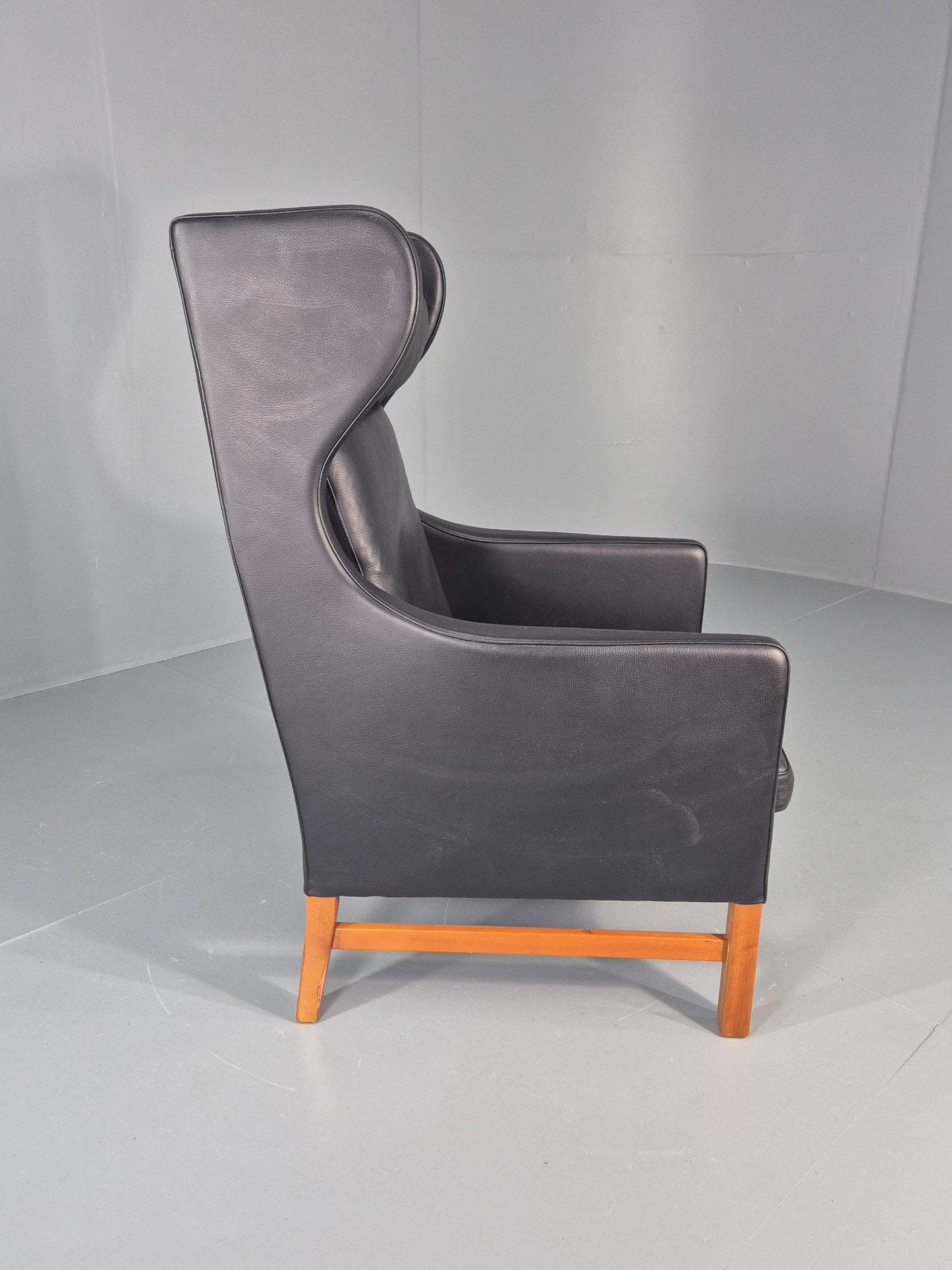 Vintage Skippers Wing Back Lounge Chair 1970s Retro Danish Black Leather EB12379