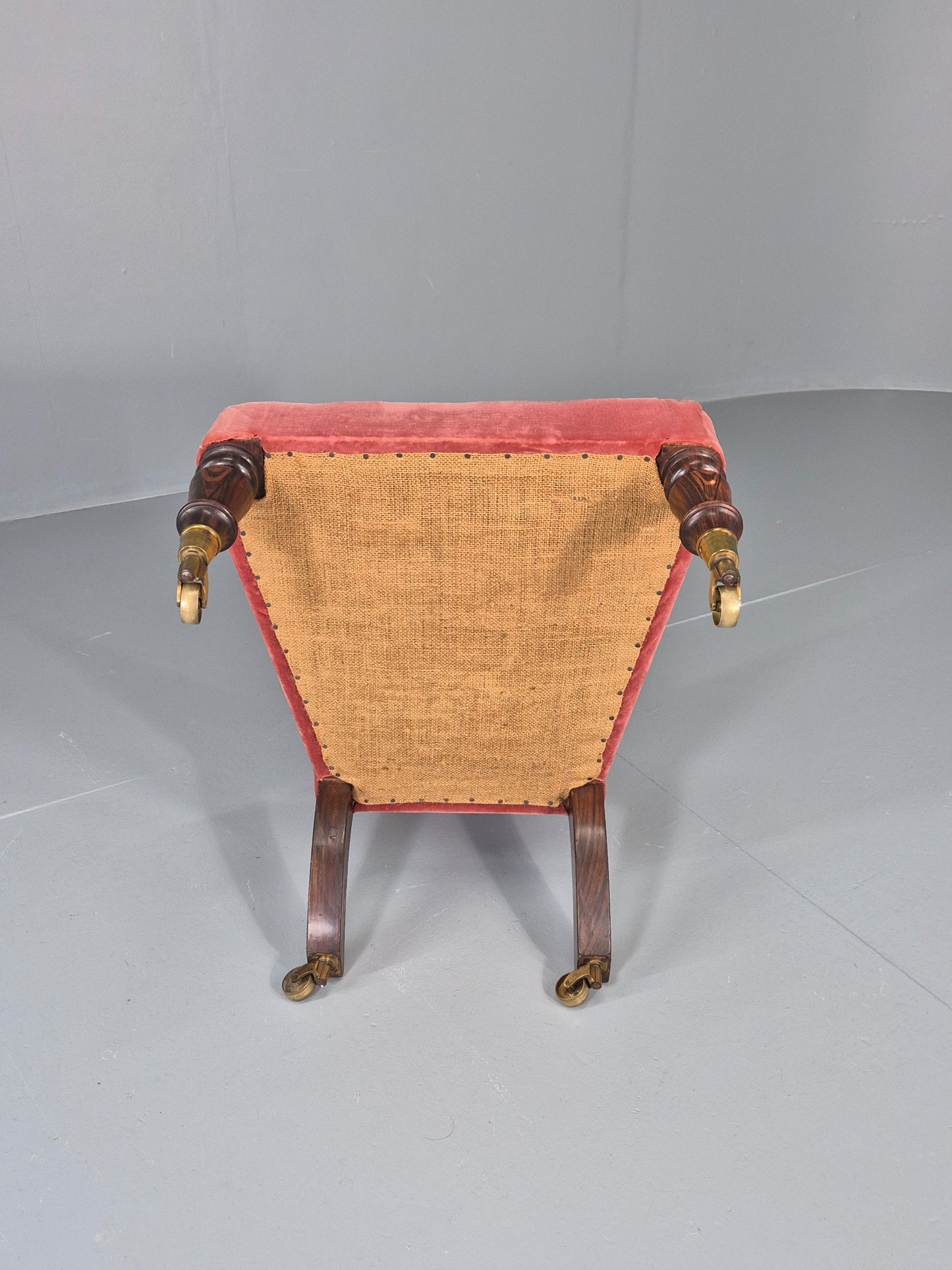 Antique Prayer or Slipper Chair Hot Pink Velvet Velour Upholstery 1900s EB12456