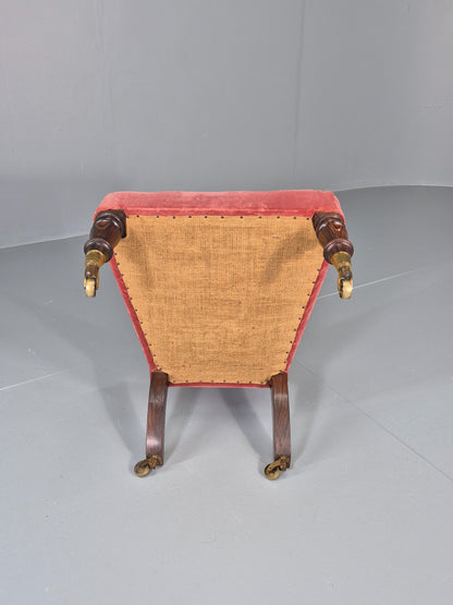 Antique Prayer or Slipper Chair Hot Pink Velvet Velour Upholstery 1900s EB12456