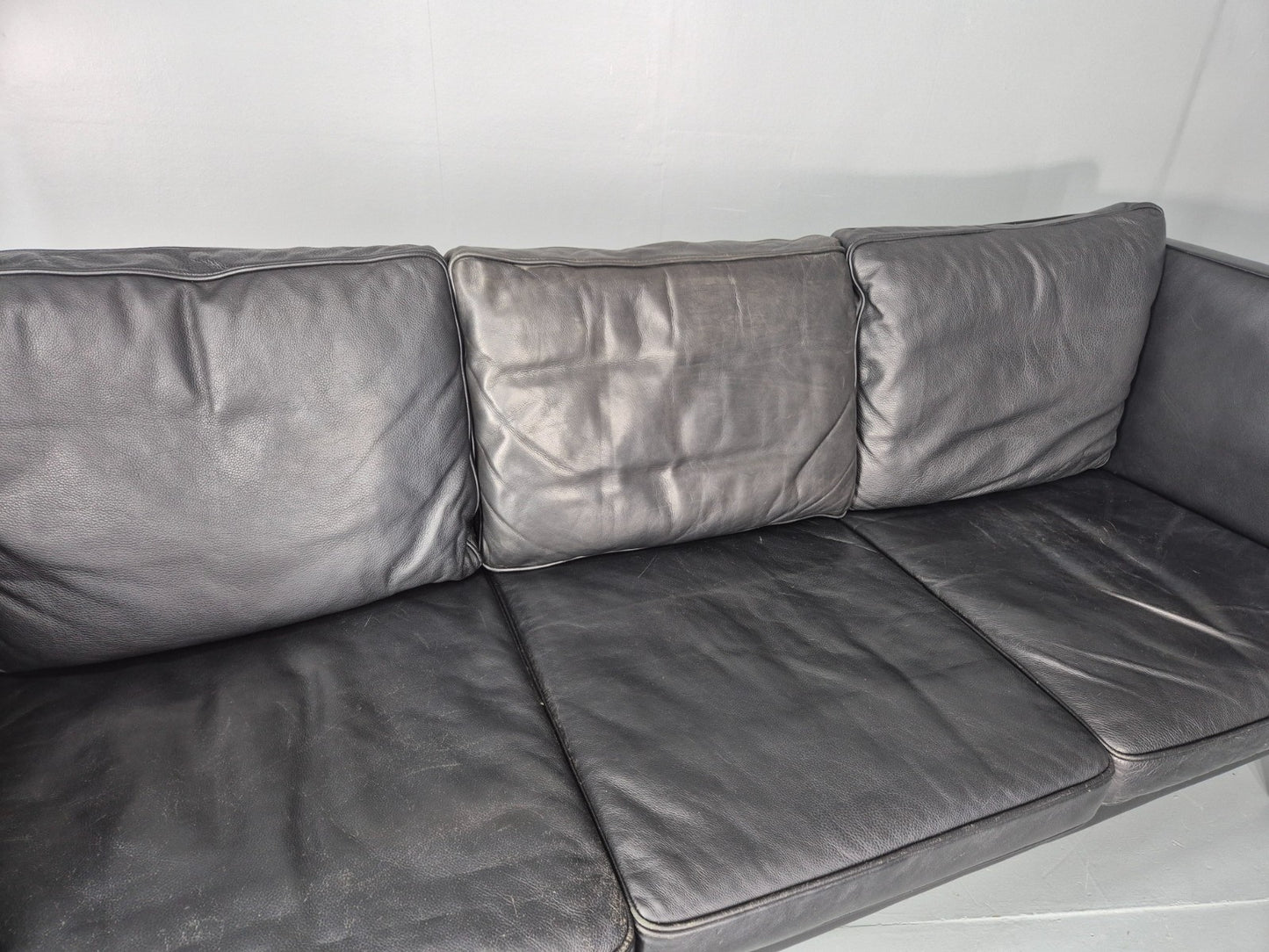 Vintage 3 Seater Sofa Danish Design Black Leather Mid Century Retro EB8627 M3SS