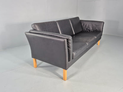 Vintage Danish 3 seater Sofa Black Leather 1980s Retro MCM EB12453