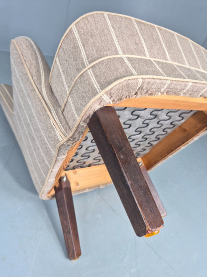 Vintage Danish Mid Century Lounge Chair Grey Cream Stripe 1960s Retro  EB12779