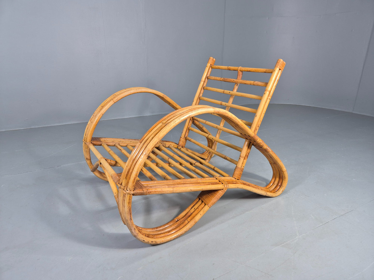 Vintage Bent Bamboo and Rattan Lounge Chair Rohe Noordwolde MCM Retro Eb12591