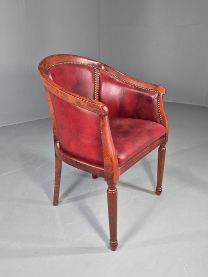 Vintage Tub Chair Antique Style Danish Made Red Vinyl Upholstery EB12696
