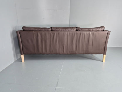 Vintage Danish 3 seat Sofa Brown Leather 1980s Retro MCM EB12433