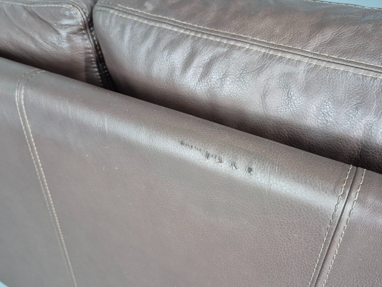 Vintage Danish 3 Seat Sofa Brown Leather 1980s Retro MCM  EB12417