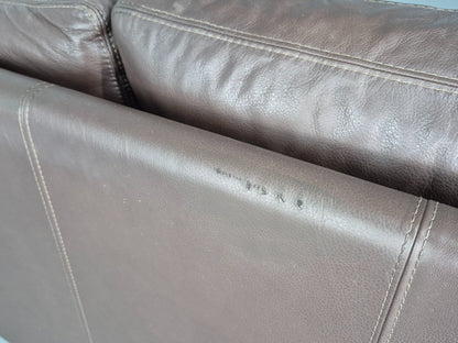 Vintage Danish 3 Seat Sofa Brown Leather 1980s Retro MCM  EB12417