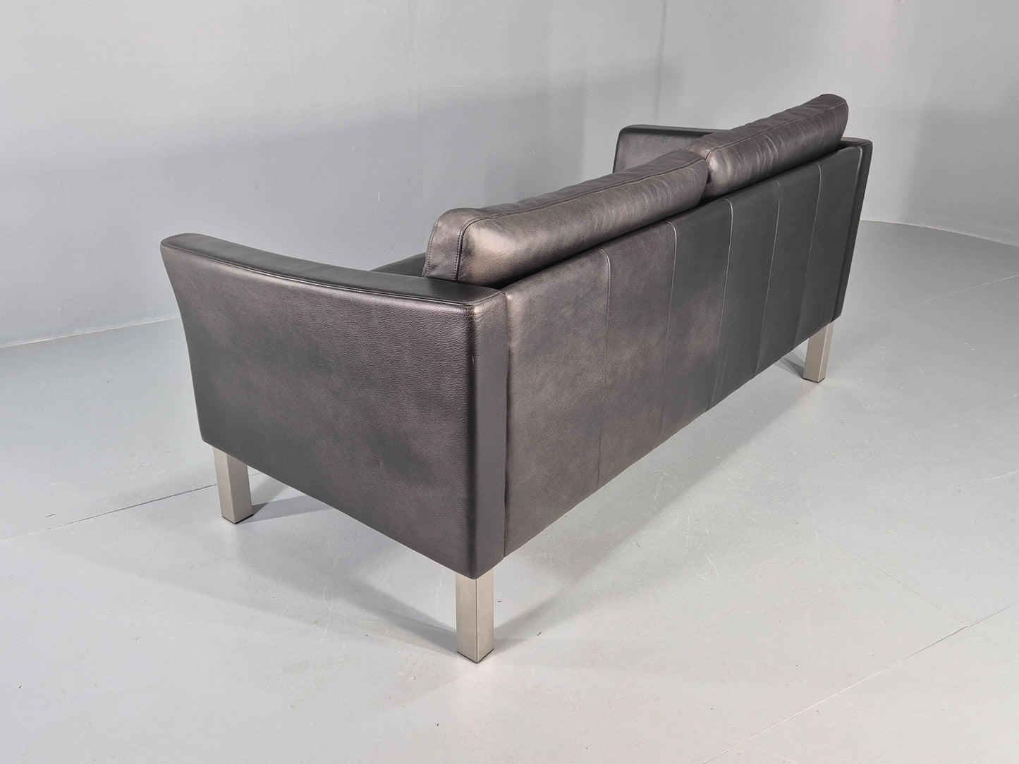 Vintage Stouby 2 Seater Sofa Black Leather 2000s Retro MCM  Quality EB12435