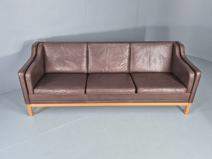 Vintage 3 Seater Sofa Danish 70s Brown Leather Retro Mid Century Modern EB12424