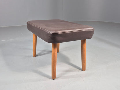 Vintage Danish Mid Century Footstool Brown Vinyl Beech Legs 1960s Retro EB12096