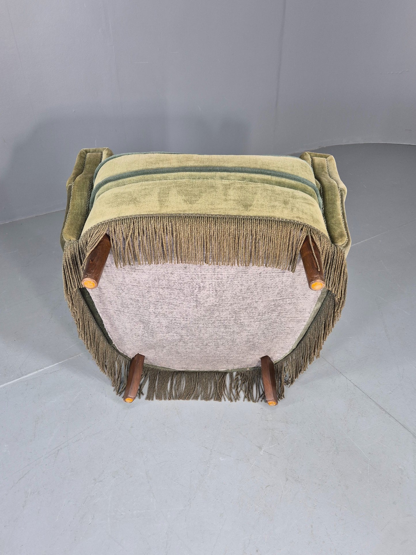 Vintage 1950s Armchair Danish Design Green Velour Tassels Art Deco EB12711