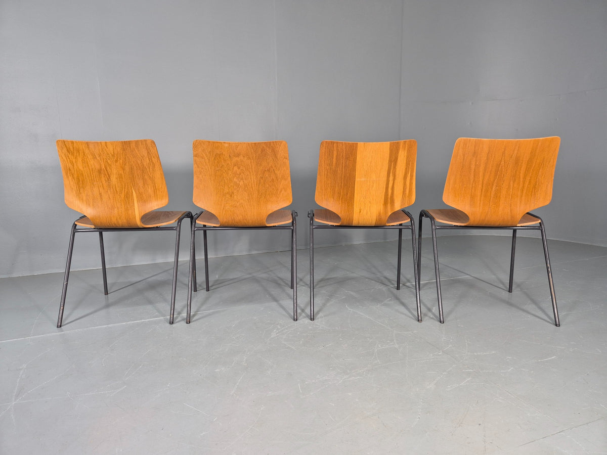 4 Vintage Stacking Chairs Industrial Danish Design Bent Ply Retro MCM EB12660