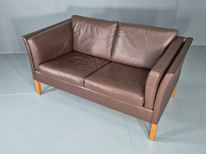Vintage Danish 2 Seater Sofa Vemb Brown Leather 1970s Retro MCM  EB12408