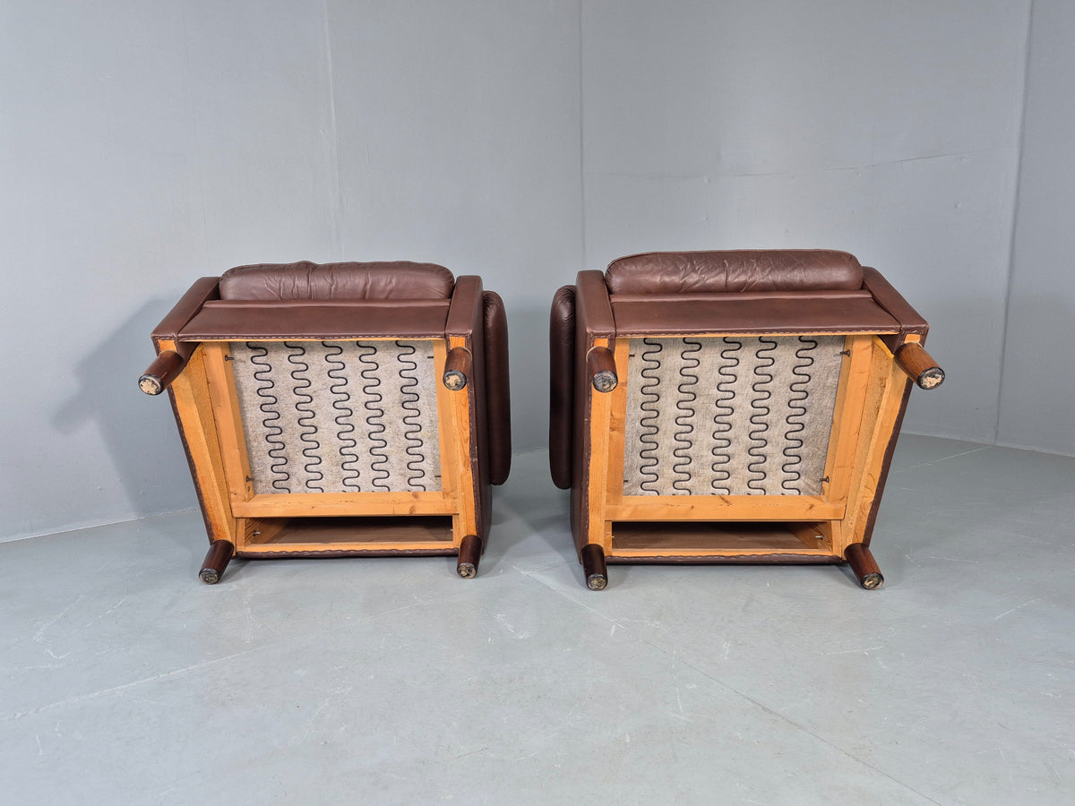 2 Vintage Leather Lounge Chairs 1970s Danish Design Buttoned Retro EB13132