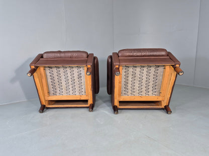 2 Vintage Leather Lounge Chairs 1970s Danish Design Buttoned Retro EB13132