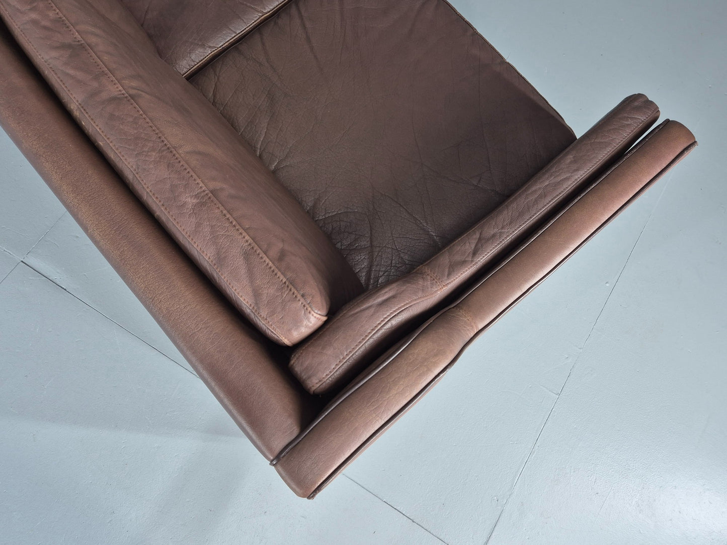 Vintage 2 Seater Sofa Mogens Hansen Brown Leather 80s Retro Mid Century EB12384