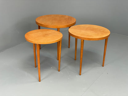 Vintage Circular Nesting Tables Set of Three Retro Mid Century Beech EB12875