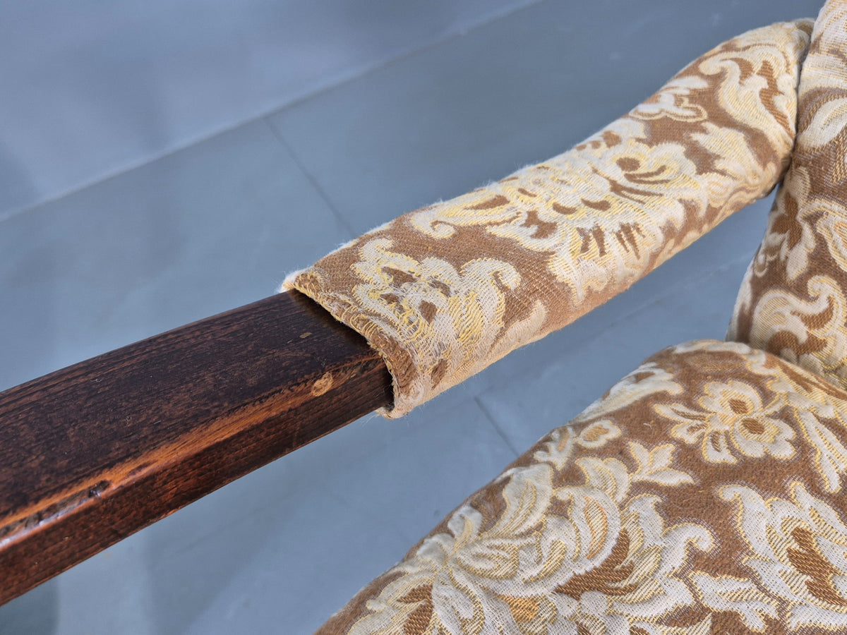 2 Utility Era Open Armed Lounge Chairs Wood Frames Floral Moquette 1940s EB12915