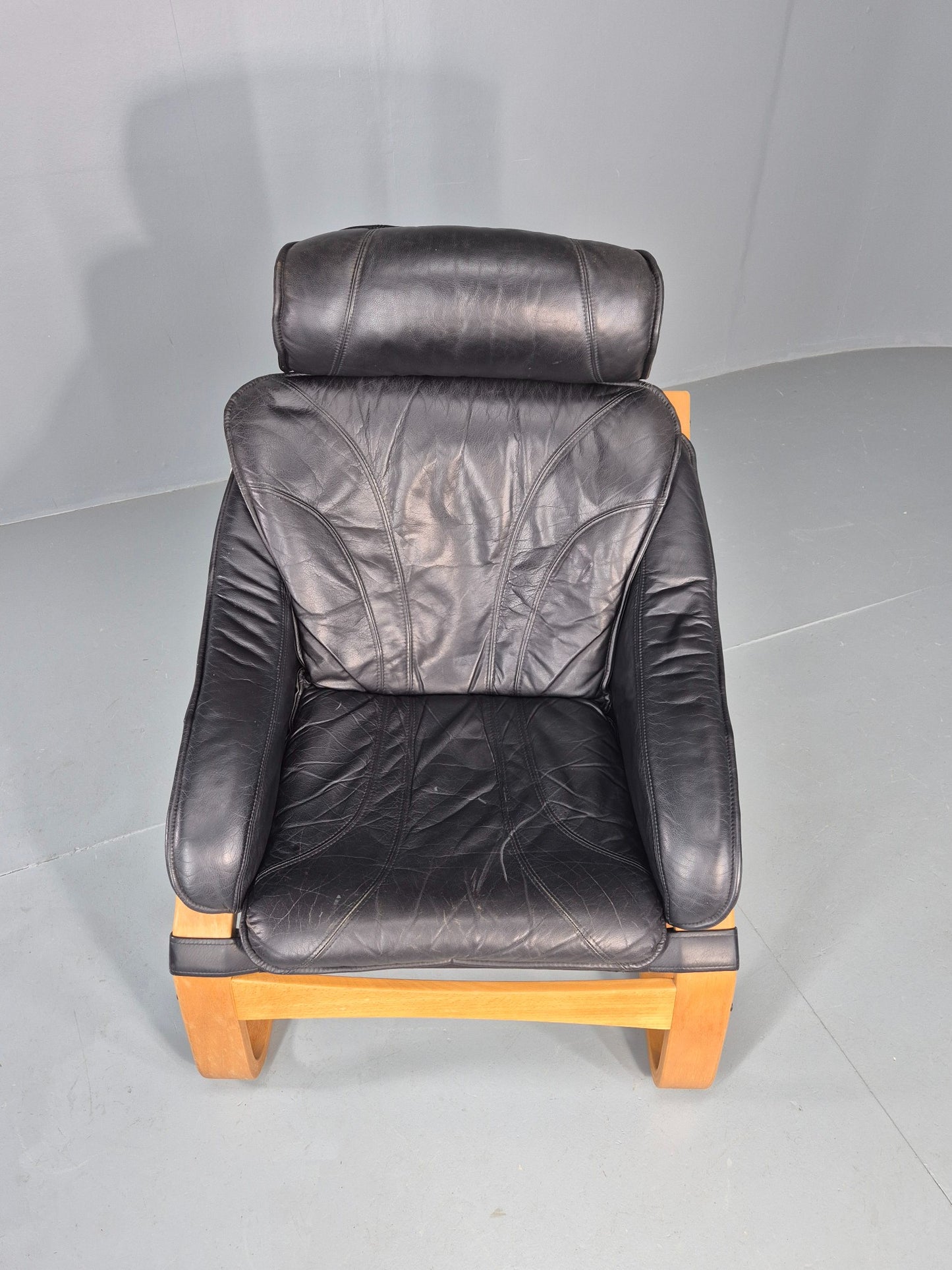 Vintage 1970s Leather Lounge Chair Bentwood Frame Danish Retro MCM EB08277