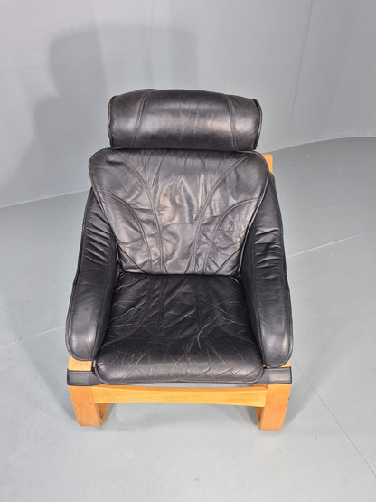 Vintage 1970s Leather Lounge Chair Bentwood Frame Danish Retro MCM EB08277