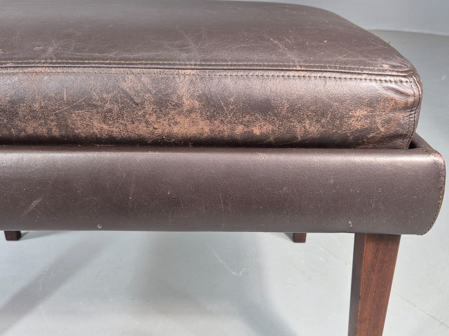 Vintage Mid Century Footstool Danish 1960s Retro Brown Leather EB12225