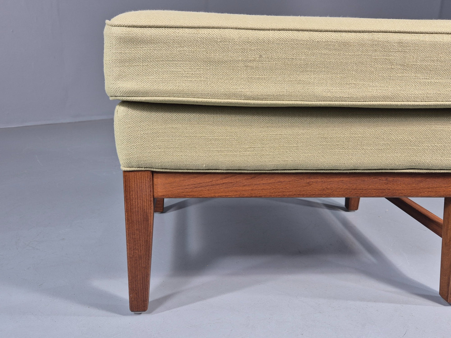 Vintage Mid Century Footstool Green Wool Teak Frame 1970s Retro EB12158