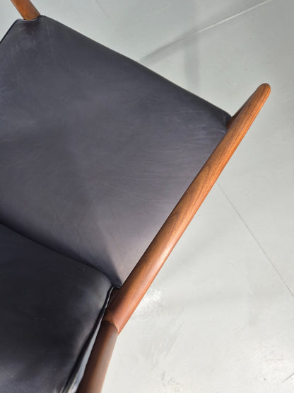 Vintage Mid Century Teak Armchair Blue Leather 1960s Retro EB11894