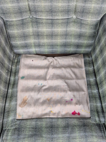 Vintage 1960s Retro Lounge Chair Green and Gold Upholstery EB11829