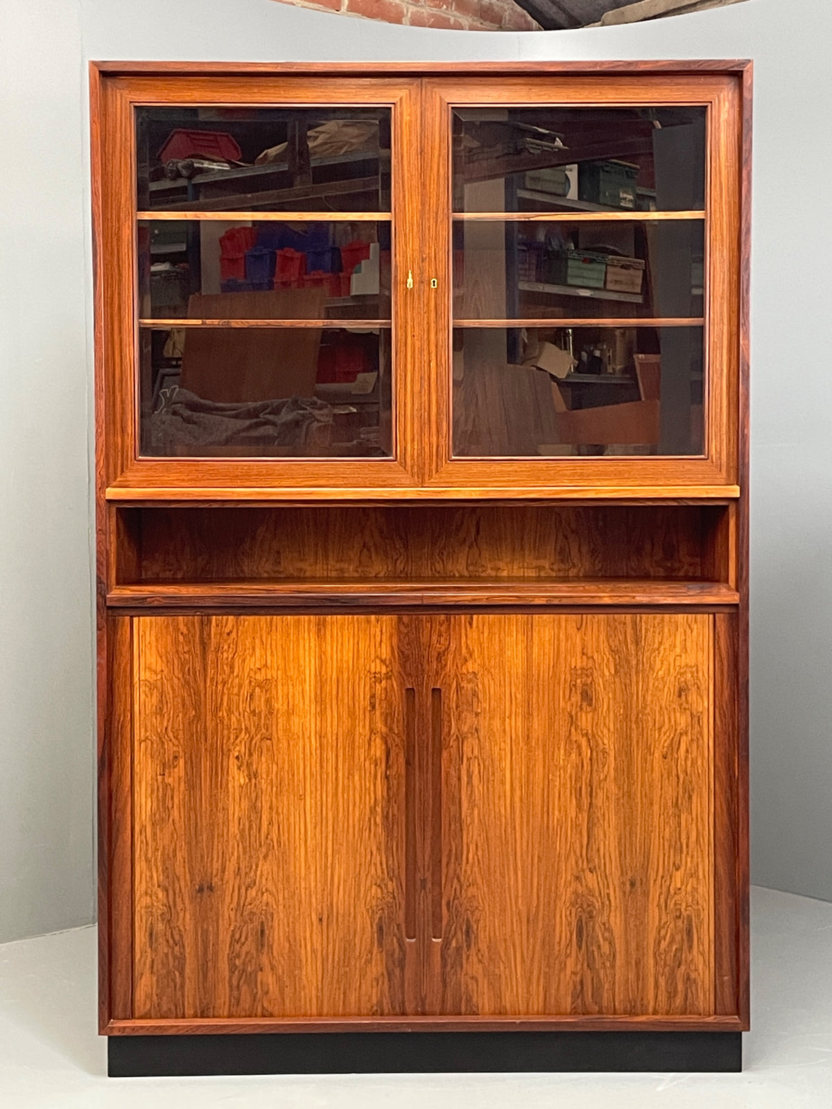 Vintage Danish Wall Unit Mid Century 1960s Tambour Shelving Cabinet Retro 13100