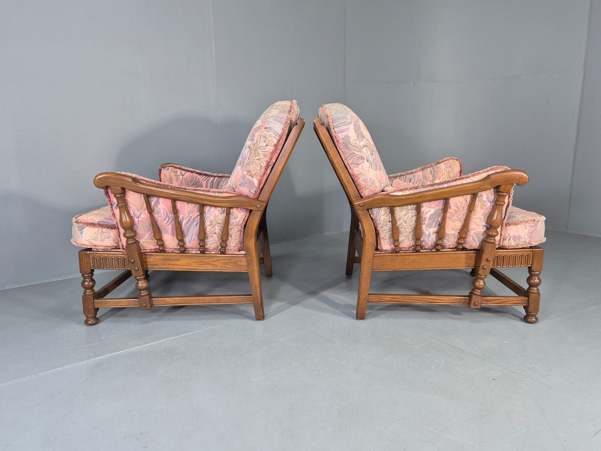 2 Vintage Ercol Lounge Chair Cloisters Range Pink Hued 1990s Cotton EB12917