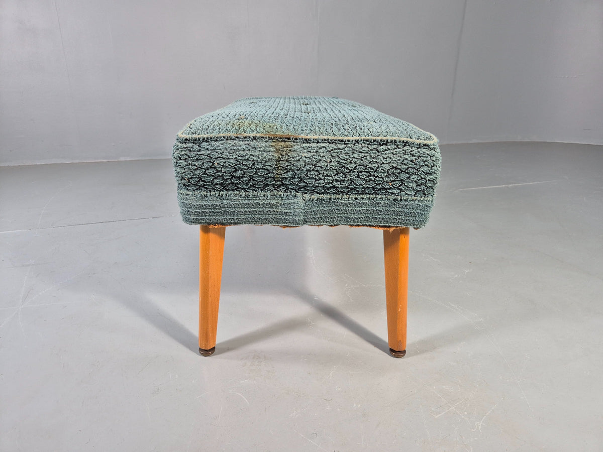 Vintage 1950s Footstool Turquoise Blue Boucle Beech Legs EB12797