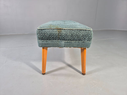 Vintage 1950s Footstool Turquoise Blue Boucle Beech Legs EB12797
