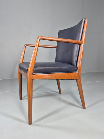 Vintage Mid Century Teak Armchair Blue Leather 1960s Retro EB11897