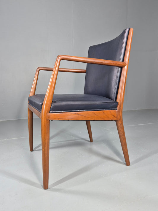 Vintage Mid Century Teak Armchair Blue Leather 1960s Retro EB11897