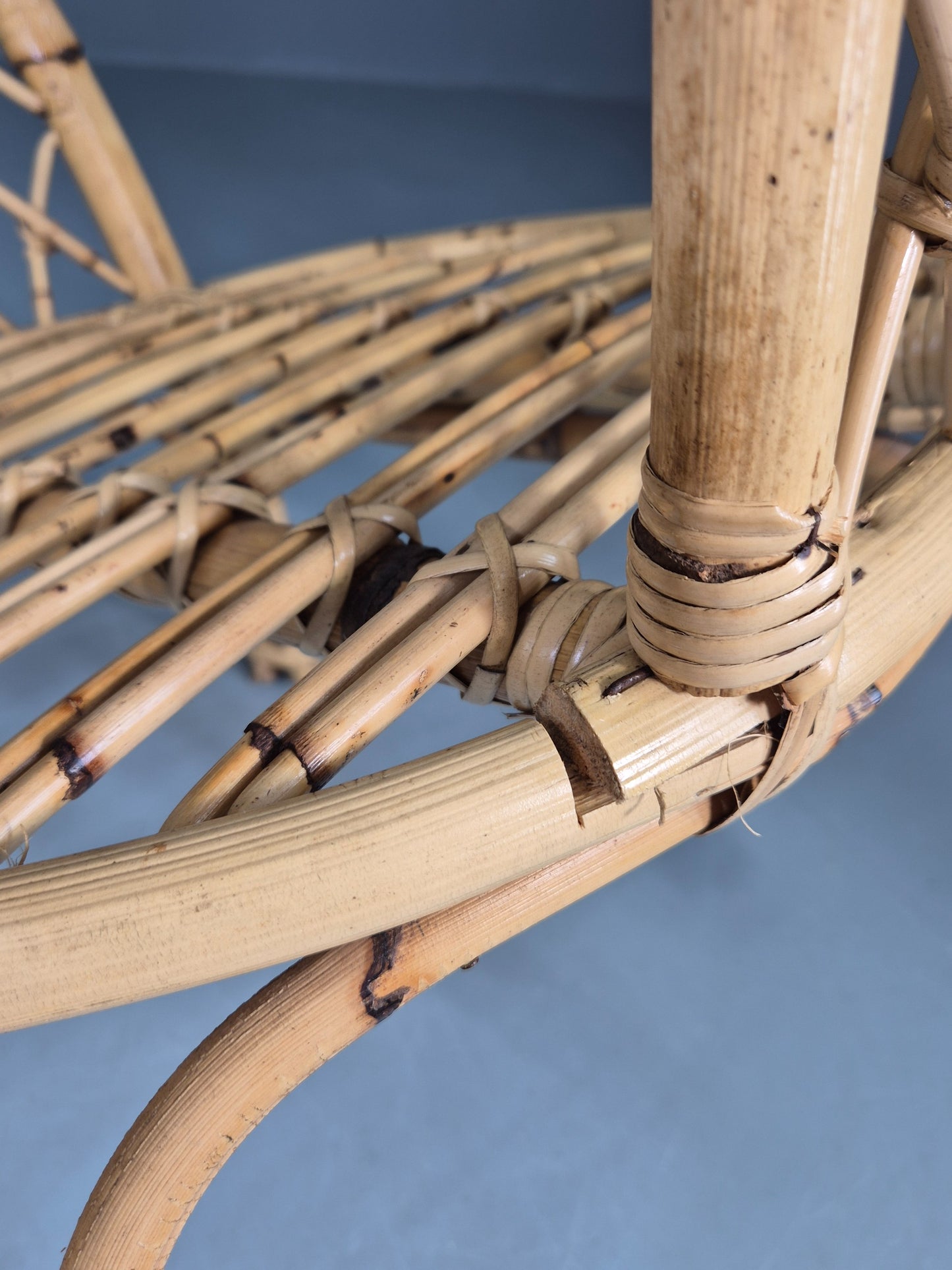 Vintage Bent Bamboose and Rattan Lounge Chair 1980s Retro Eb12649