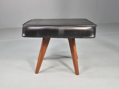 Vintage Mid Century Danish Footstool Black Vinyl Teak Legs 1960s Retro EB12148