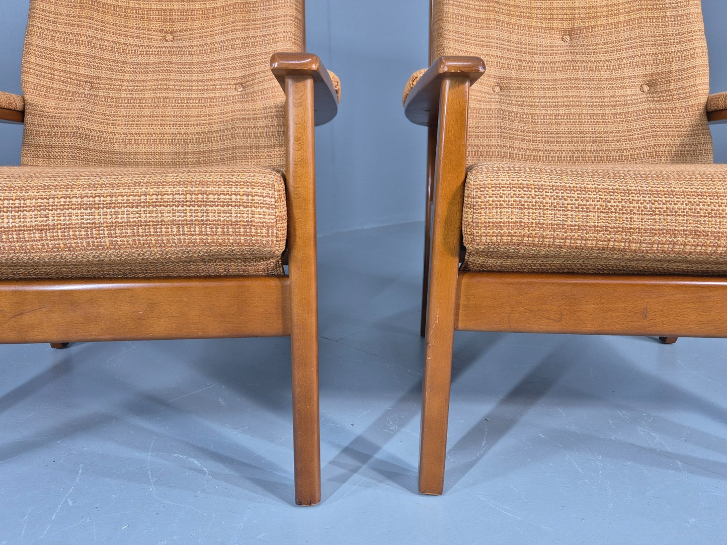 2 Vintage 1960s Lounge Chairs Beech and Orange Cintique Retro MCM  EB11930