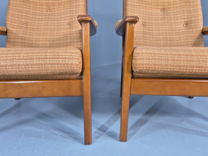 2 Vintage 1960s Lounge Chairs Beech and Orange Cintique Retro MCM  EB11930