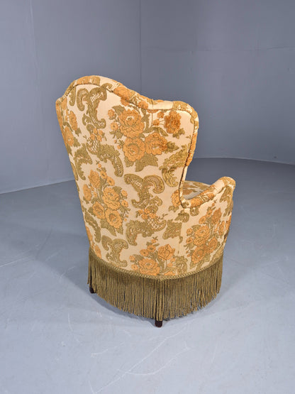 Danish 1970s Rococo Revival Bedroom Chair Gold Velour Moquette Retro EB12741